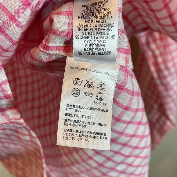 FRANK & EILEEN Pink Gingham Linen Barry Shirt  size Medium - Picture 10 of 11